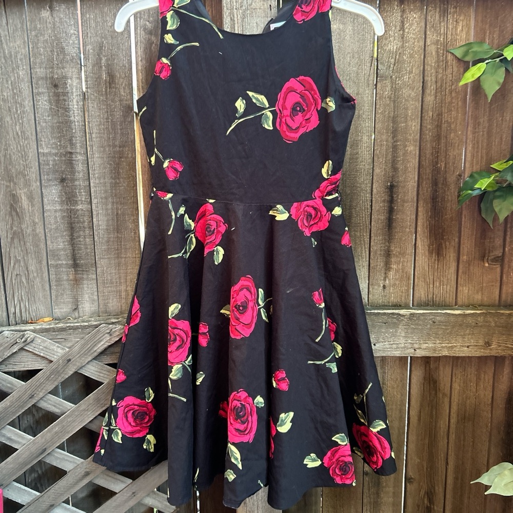 Elegant Black and Pink Floral Kids Dress